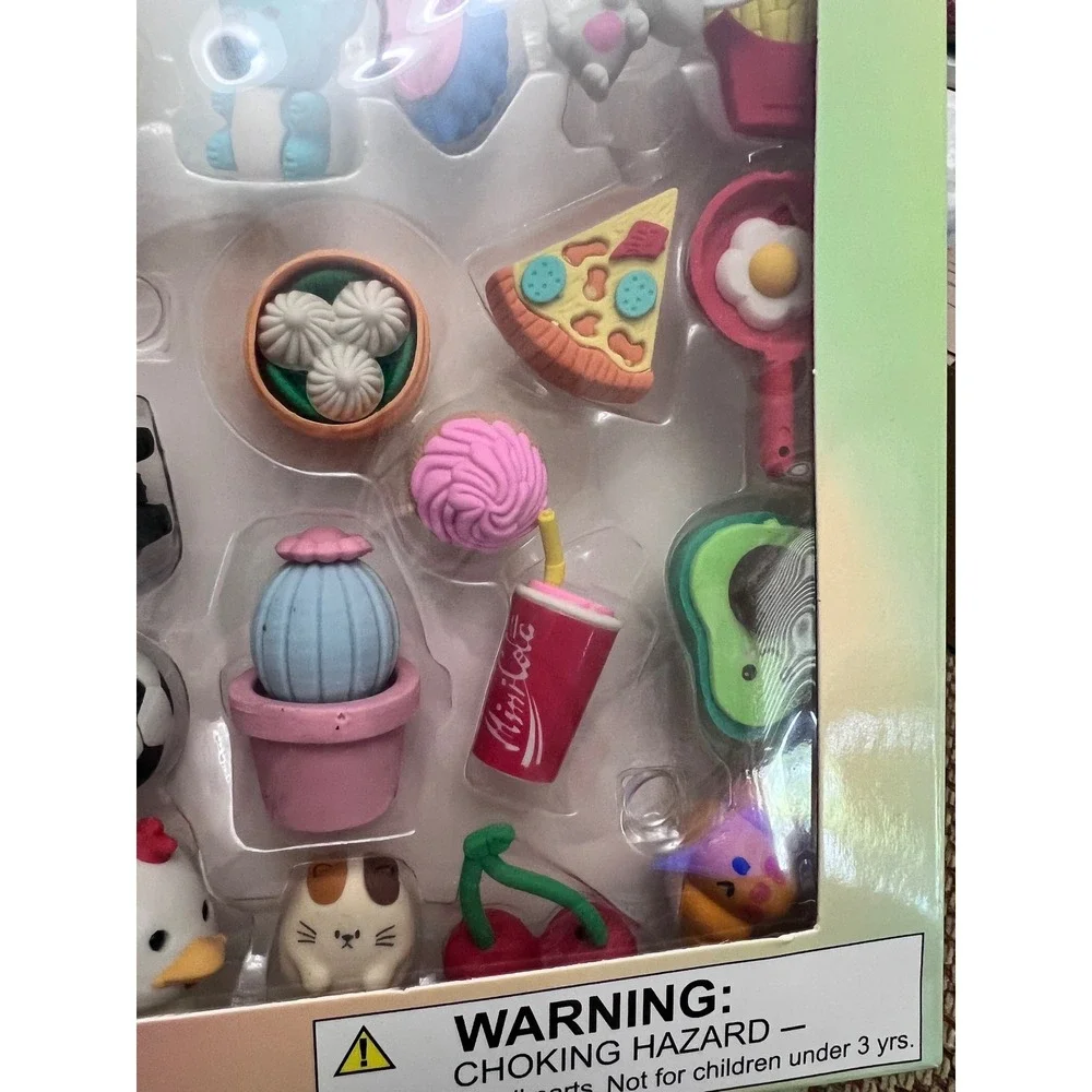 3D Eraser Set 35 Count Novelty Desk Pets Animals Food Shapes Kids Stationery